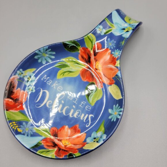 The Pioneer Woman Stoneware Spoon Rest Spring Bouquet Floral Design Blue Red - Picture 6 of 8